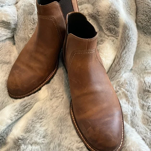 Johnston & Murphy Brown Leather Boots Classic Design Johnston & Murphy WARNER Cap Toe Zip Boots Dark Tan Full  main image 4